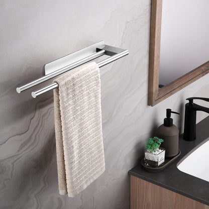 Dvocel towel holder without drilling Double 304 stainless steel towel bar Two-armed Self-adhesive guest towel holder Wall-mounted for bathroom kitchen