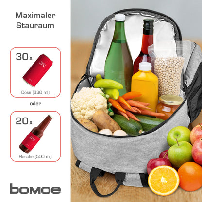 bomoe Cooler Backpack 25L - Outdoor backpack with 16h cooling function - Beach backpack with plenty of pockets to store items - Insulated cooler backpack - Grey cooler backpack - IceBreezer KR45