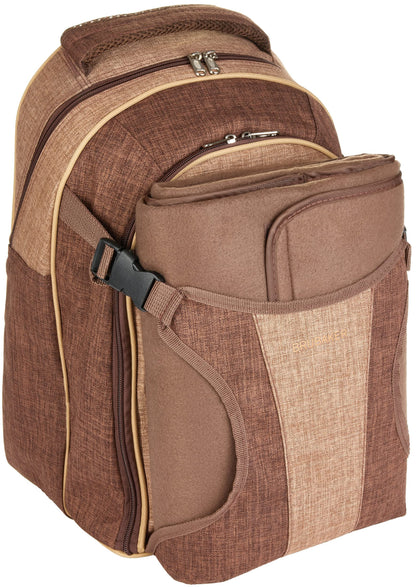 BRUBAKER picnic backpack for 4 persons brown 28.5 × 42.5 x 19 cm - incl. cooler compartment + fleece picnic blanket with waterproof underside