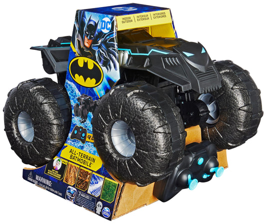 DC Batman All-Terrain Batmobile, remote-controlled amphibious vehicle for land and water with room for 1x 10cm Batman action figure.