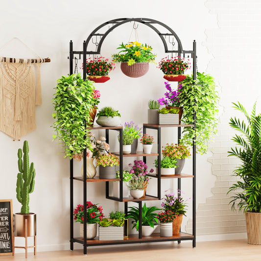 unho 5-tier flower stand with 16 hooks, plant shelf 190cm tall plant stand flower rack for indoor balcony floor living room