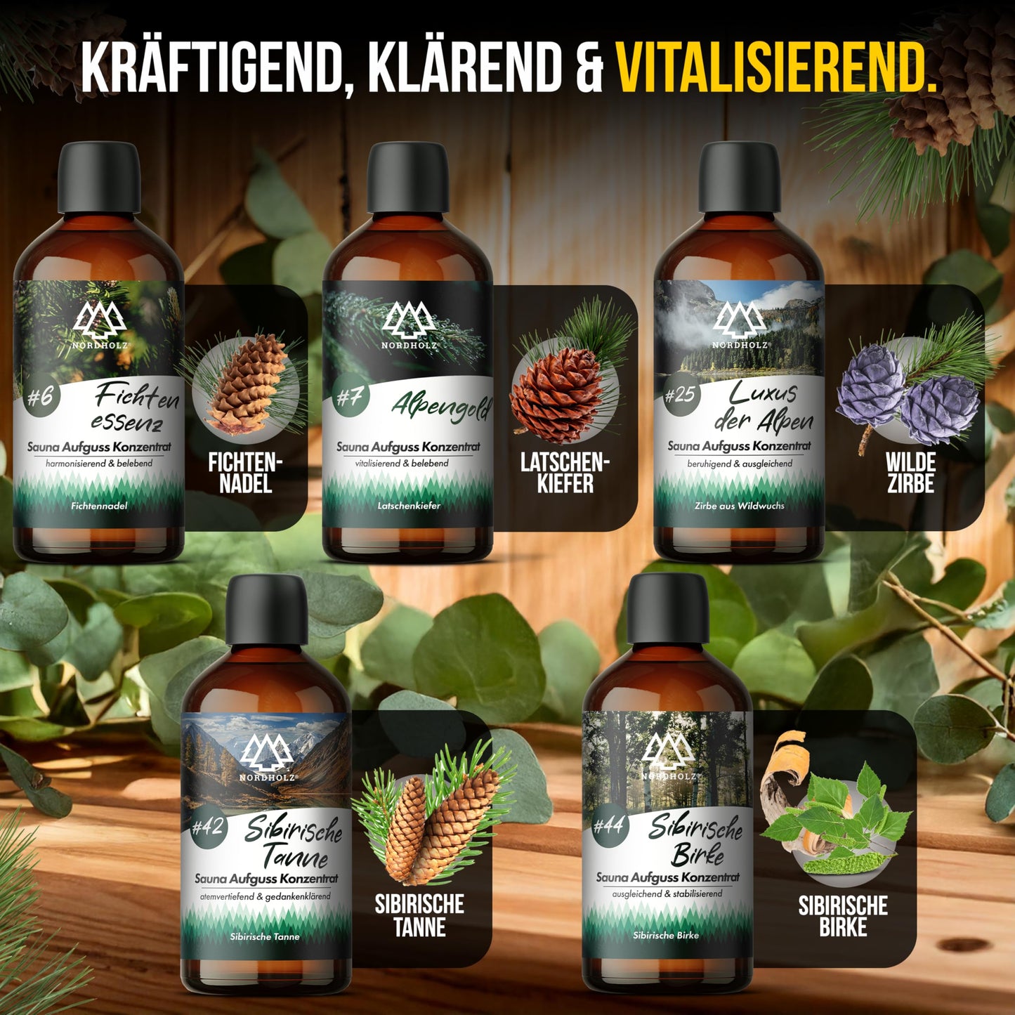 NORDHOLZ® Sauna infusion set - Premium quality [Deep forest essences - 4x100ml] special & natural sauna infusion for intense & relaxing scent - Sauna accessories for sauna fans.