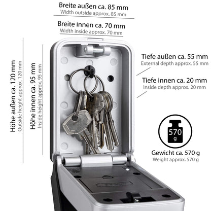 ONVAYA® Electronic Key Box | Key safe with individually adjustable code | Easy wall mounting | Weatherproof metal casing for indoor & outdoor use | Master code