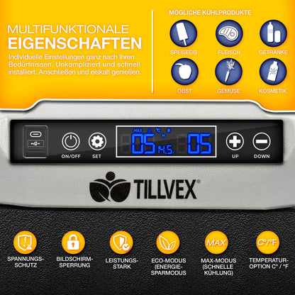 tillvex® Compressor Cooler Box electric 40-60 liters | Electric Freezer Box WIFI-APP control 12/24 V 230V | Refrigerator up to -20 °C for car, truck, camping (Black, 60 liters)