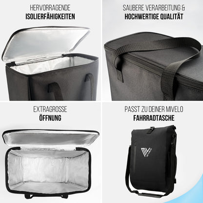 MiVelo - Insulated bike cooler bag - Insert for bike panniers rack - Foldable shopping bag - Picnic accessory - Carry bag (15L)
