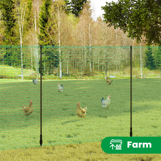 WOLTU Poultry Net, Mobile Fence 25x1.2m close-meshed, Dog Fence Garden Fence Post Fence Camping Fence Barrier Fence, with 15 stakes winch ropes ground nails cable ties, Green