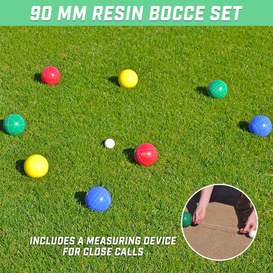 GoSports 90 mm Backyard Bocce Set with 8 balls, Pallino, case, and measuring rope - made of premium resin