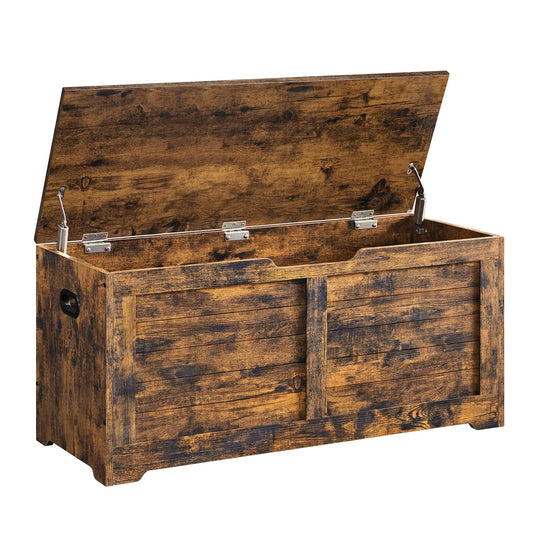 VASAGLE Shoe Bench, Storage Bench with 2 safety hinges, Shoe Cabinet, Country Style, 40 x 100 x 46 cm, for Entryway, Bedroom, Living Room, Vintage Brown LSB061T01