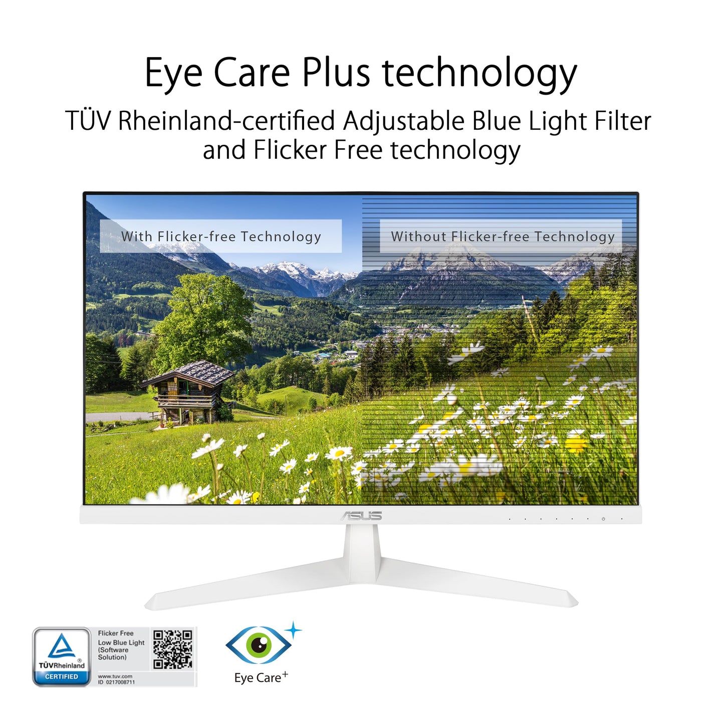 ASUS Eye Care VY249HF-W - 24 inch Full HD monitor - 100 Hz, 1ms MPRT, AdaptiveSync - IPS panel, Vesa 100x100, 16:9, 1920x1080, HDMI, White.
