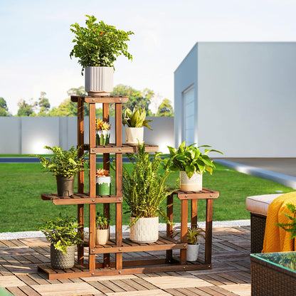 Yaheetech Plant Stand 6 Tier Flower Shelf Flower Bench Wood Rack Flower Ladder Balcony Outdoor Garden Shelf Leaning Shelf Plant Stand 97 x 96 x 25 cm