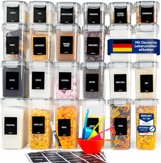 Deco haus® 24-piece set of airtight storage containers with lids - kitchen storage box with lid - kitchen storage containers for pasta, cereals, flour.