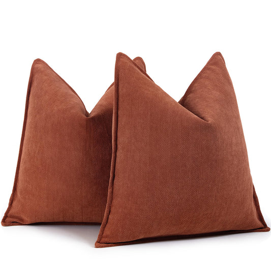 ZWJD Rust Cushion Covers 60x60 Set of 2 Chenille Pillowcases Sofa Cushion Covers with elegant design, soft and luxurious decorative throw pillows for couch, bed, and home decor