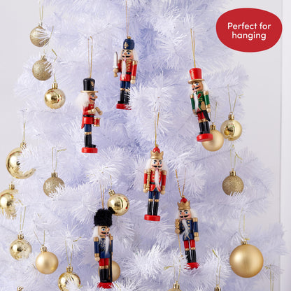 THE TWIDDLERS - 6 Traditional Christmas wooden Nutcrackers, 13cm - Soldier Ornaments Tree Decorations Christmas Tree Ornaments Christmas Decorations
