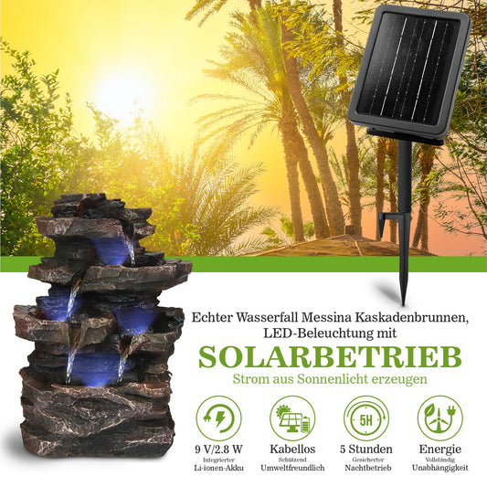 Bloomida garden fountain solar powered for indoor & outdoor with LED lighting - Real waterfall rock fountain vintage garden fountain large for outdoor garden decoration - garden pond decoration bird bath - indoor & outdoor