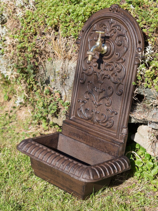 aubaho Fountain 66cm Wash Basin Iron Brown Wall Fountain Garden Antique Style