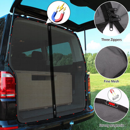 ZATOOTO car sunshade for VW T5 T6, trunk cover with triple zipper, magnetic divider curtain shade net mosquito net for camping travel.