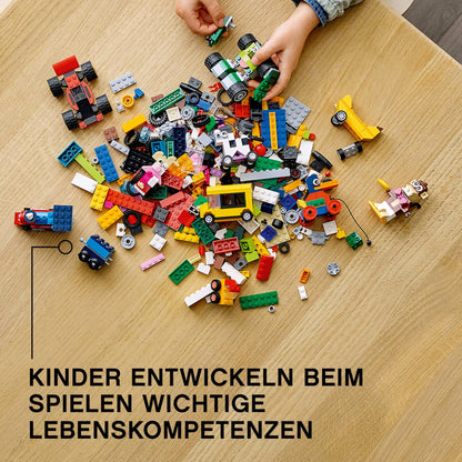 LEGO 11014 Classic Bricks Box with wheels, bricks, and more, build toy cars, trains, buses, robots, and more, toy for kids, boys, and girls aged 4 and up, gift idea.