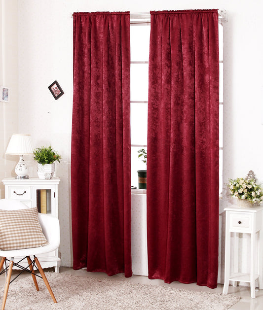 WOLTU 2 pieces of curtains blackout with pencil pleat, 250g/m² heavy thermal curtains cold protection damask look lightproof for living room bedroom, 135x245 cm Bordeaux