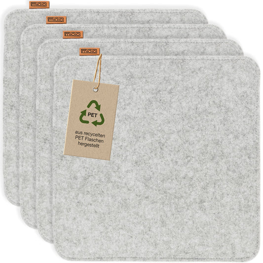 Miqio Design felt seat cushions rectangular with anti-slip knobs | 35cm | 4-pack | Indoor and outdoor | Sustainable made from recycled PET bottles | Washable chair cushions non-slip | Light grey