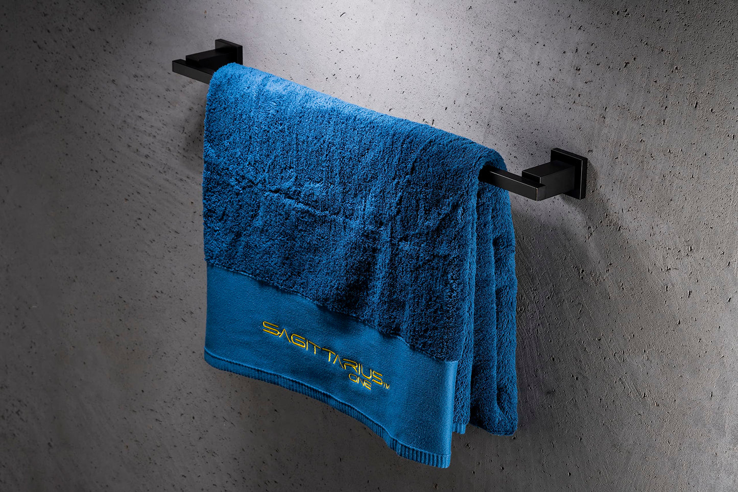 Sagittarius One 270S1-B towel holder in matt black | 70cm bathroom towel holder | Brass black towel bar | Black wall towel holder | Rust-free square towel holder