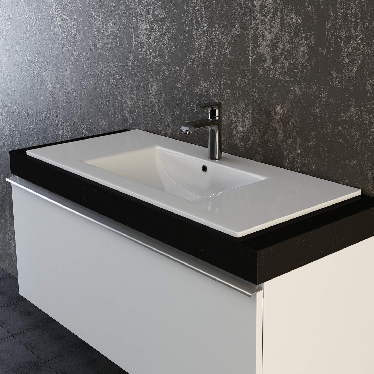 VILSTEIN® Ceramic Sink Square [100CM] - Countertop & Undermount Sink for Bathroom & Guest WC - Bathroom Vanity Sink - Sink Insert - Hand Wash Basin for Washbasin - Bathroom Sink