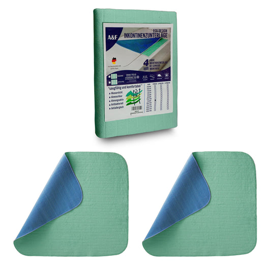 A&F Incontinence Pad 50x70 (2 pack)-4 layers-Up to 26280ml/m² absorbency-Washable bed pad-Washable incontinence pad-Mattress protector for crib and children's bed