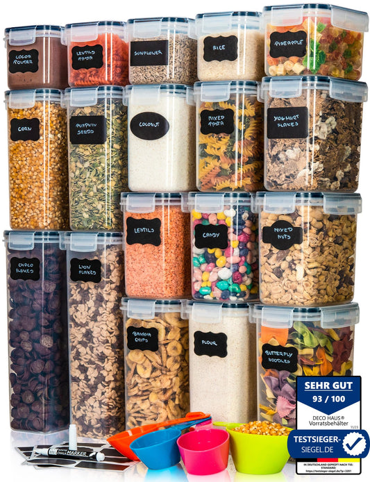 Deco House® Storage Containers with Lids 18 Set - Kitchen Food Storage Box Airtight Containers - Plastic Storage Containers with Lids - Storage Jars for Pasta, Cereal, Flour