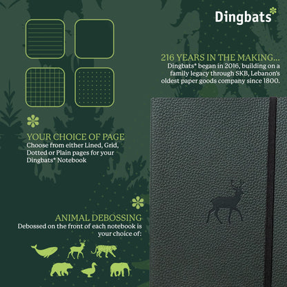 Dingbats* - Wildlife Notebook A5 Dotted - Softcover Journal made from vegan leather for work, travel journal, university notes - with elastic closure band