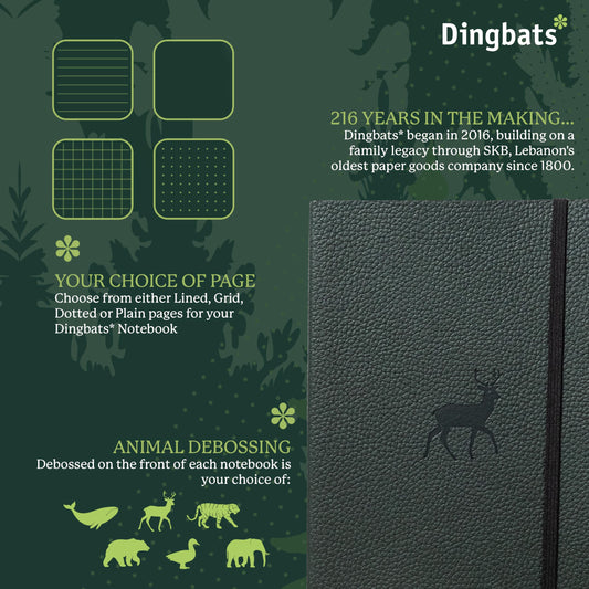 Dingbats* - Wildlife Notebook A5 Dotted - Softcover Journal made from vegan leather for work, travel journal, university notes - with elastic closure band