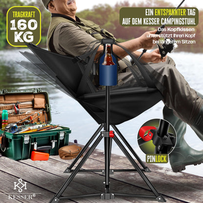 KESSER® Camping chair foldable rocking chair up to 160 kg | Fishing chair folding chair padded | Camping light and drink holder + bag with high backrest | Beach chair with rocking function