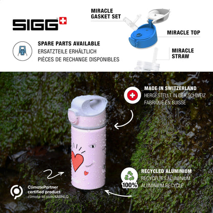 SIGG - Aluminum Kids Water Bottle - Miracle Pirates design - With Straw - Leakproof - Lightweight - BPA-free - Climate Neutral Certified - Great for School & Sports - Blue with Skull - 0.4L