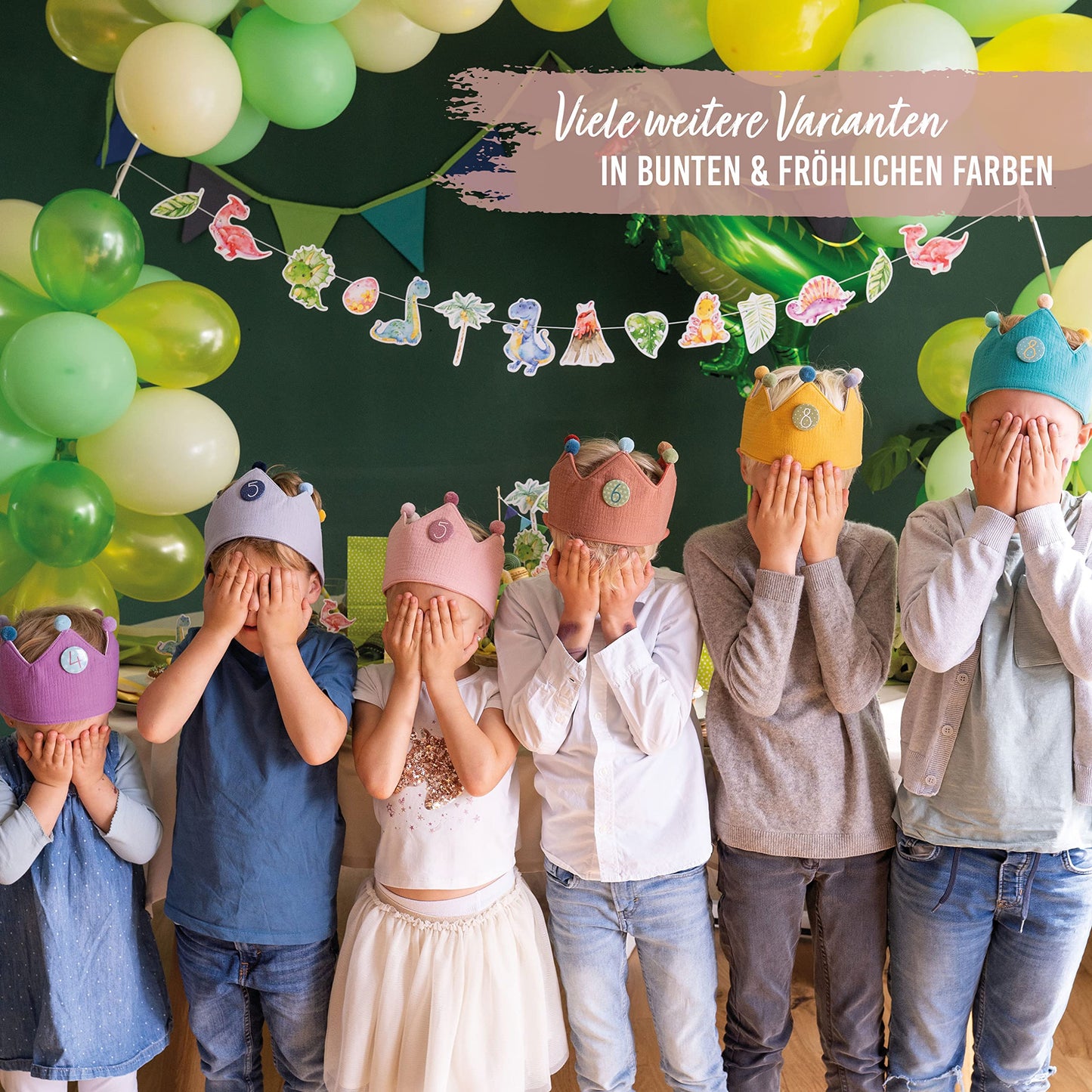 Paper Dragons Birthday Crown Muslin with Numbers - Pink - for Children's Birthday - Crown made of muslin fabric with button numbers from 1-8 | Party decoration hat for boys & girls