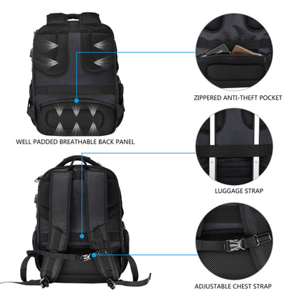 KROSER Laptop Backpack 17.3 Inch Business Travel Backpack Carry-On Waterproof with Hard Shell Security Compartment Charging Port RFID Pocket for Men/Women/College/School - Black MEHRWEG