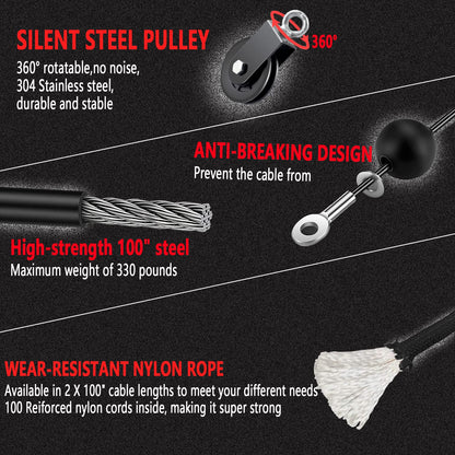 Taeku Cable Pulley Fitness, Upgraded Weight Cable System for LAT Pull Down Biceps Curl Triceps Arm Training Weight Plate System Accessories for DIY Gym (3 Cables + 3 Handles)