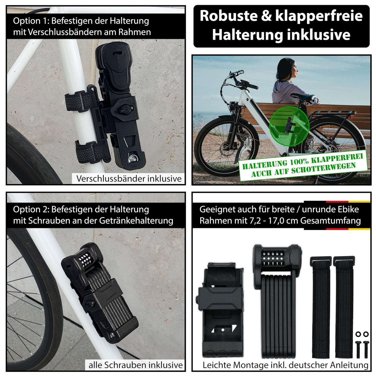 KOHLBURG bike lock combination lock with 5-digit code [bolt-cutter resistant, 101 cm long] folding lock type Vienna with bracket high security - bike lock for e-scooters, e-bikes & bikes