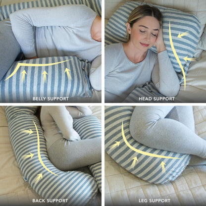 PharMeDoc Pregnancy Pillow - Side Sleeper Pillow, U-Shape Pregnancy Pillow and Nursing Pillow - Support for Back, Hips, Legs, Belly for Pregnant Women, Side Sleeper Pillow with Cover