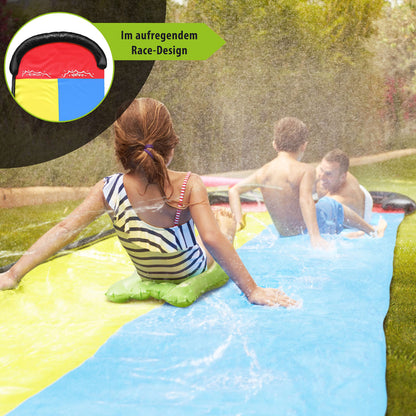 Balinco - Double water slide 4.80 x 1.40 m with 2 surf cushions & anchoring pegs - Large water slide for garden & outdoor - Sprinkler slip mat for children & adults - Water toy for summer.