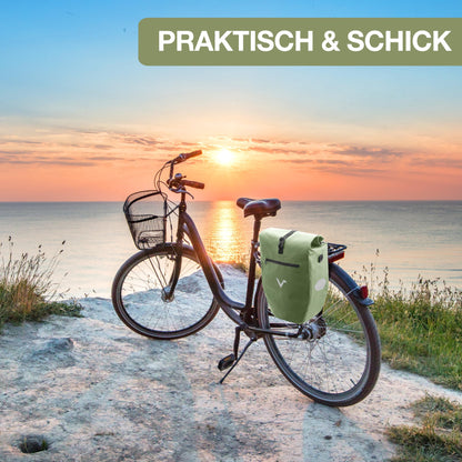 Valkental - Large & waterproof pannier bag - 28L capacity - Bike bag for rack with reflectors in Natural Green