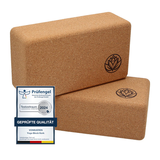 2 x Yoga Block by VonBueren | Cork yoga blocks | 22 x 12 x 7.5 cm each | Yoga accessories for women and men | Hatha block | Yoga bricks