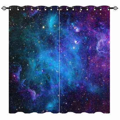 YUANZU Galaxy Curtains Kids Star Nebula Planet Eyelet Curtains with Blackout Thermal Curtains Cold Protection Blackout Curtain Children's Room Bedroom Darkening Window, 2 pieces, H 114 x W 132 cm