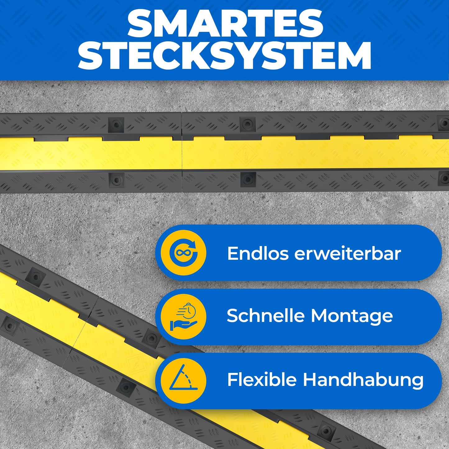 1-channel cable bridge with lid drivable stumble protection ramp bridge protector | 10 t load capacity | rubber