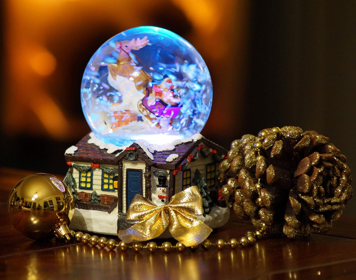 XL LED Snow Globe Christmas electric snow whirl, many melodies and color changes Christmas house glitter ball
