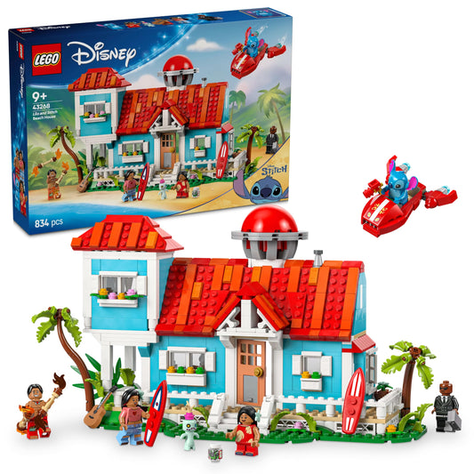 LEGO ǀ Disney The beach house from "Lilo and Stitch" - building toy with 6 rooms, observatory, spaceship, and 5 minifigures - birthday gift for girls & boys aged 9 and up and fans 43268