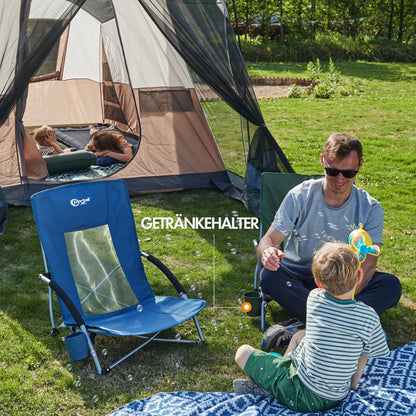 Portable beach chair, foldable and lightweight camping chair, supports up to 150KG, low breathable fabric, portable foldable chair with carry bag, drink holder for beach, garden, hiking.