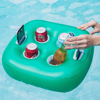 Inflatable floating drink holder with 6 holes, large capacity and transparent material, float for pool, party, beach white, hot tub