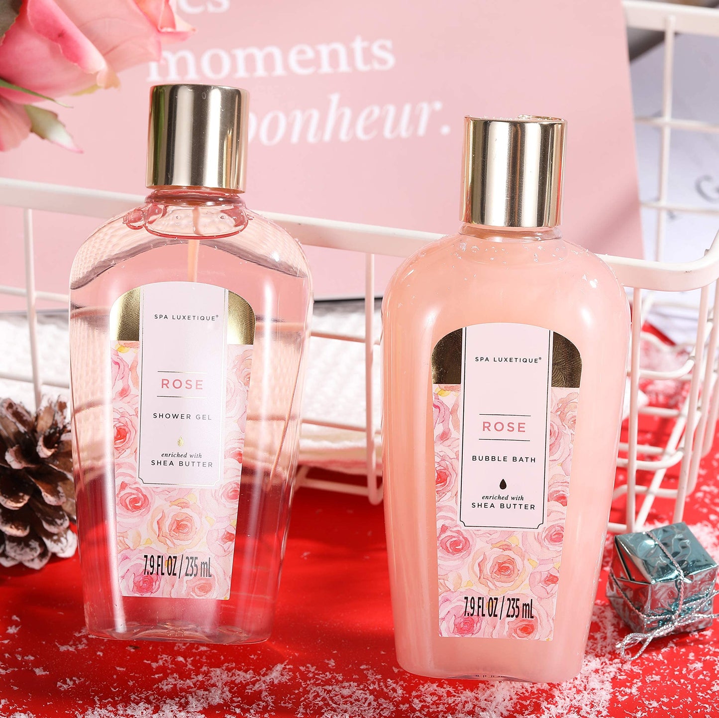 SPA LUXETIQUE Women's Bath Gift Set - 10pc Rose Scented Gifts for Women with Handbag, Birthday Gifts for Women, Wellness set, Mother's Day Gift, Christmas Gifts for Women