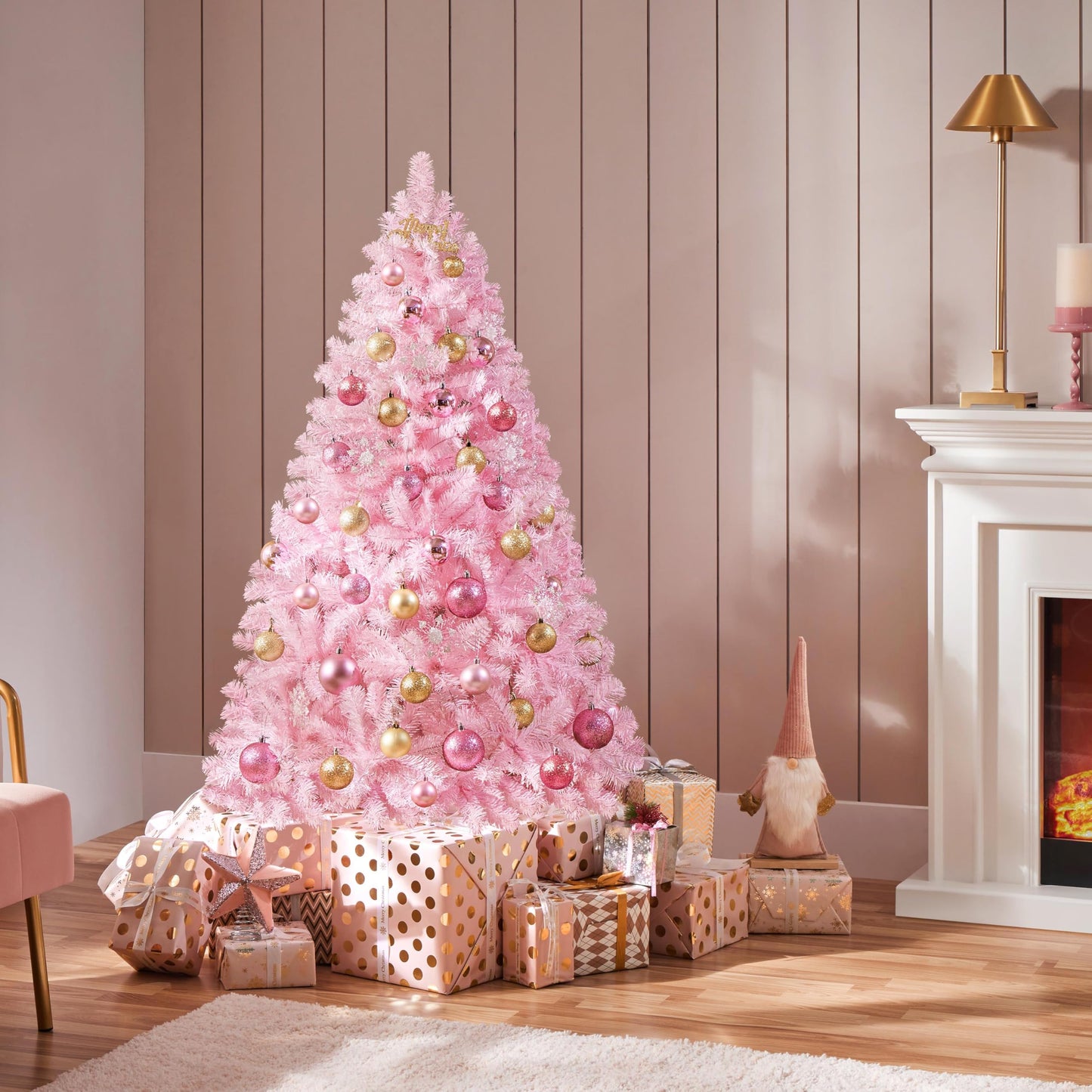 Yaheetech 154cm Artificial Christmas Tree Pink, Fir Tree with 398 Tips & Foldable Metal Stand Reusable Christmas Tree Artificial Tree for Christmas Decoration.