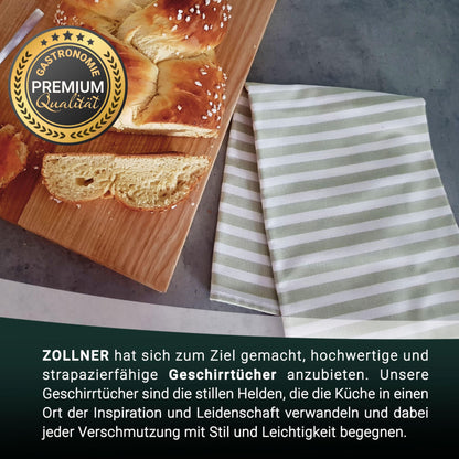 ZOLLNER 5-pack of cotton dish towels, 50x70 cm - absorbent and durable kitchen towels - machine washable up to 60°C - striped in light green - commercial quality - Oeko Tex® certified