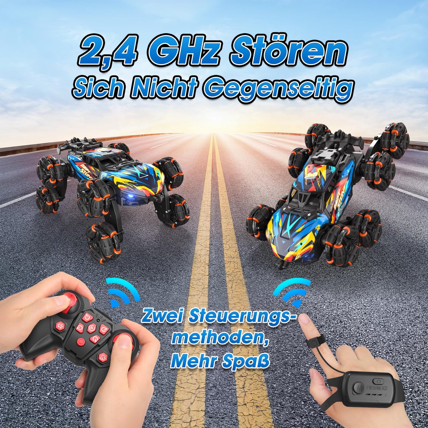 AYIQUTY Remote Control Car, Remote Control Car for 3 4 5 6 7 8 9 10 years old, 8WD Stunt and Hand Control, RC Drift with LED Light, Music, and Spray, RC Toy Gift for 3-12 years old boys