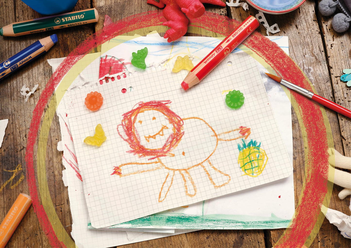 STABILO - colored pencil, watercolor & wax crayon - woody 3 in 1-76er box with 4 sharpeners - with 24 different colors.